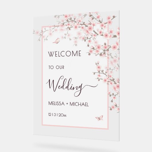 Blush Pink Cherry Blossom Wedding Transparent Acryl Bord (Hoek)