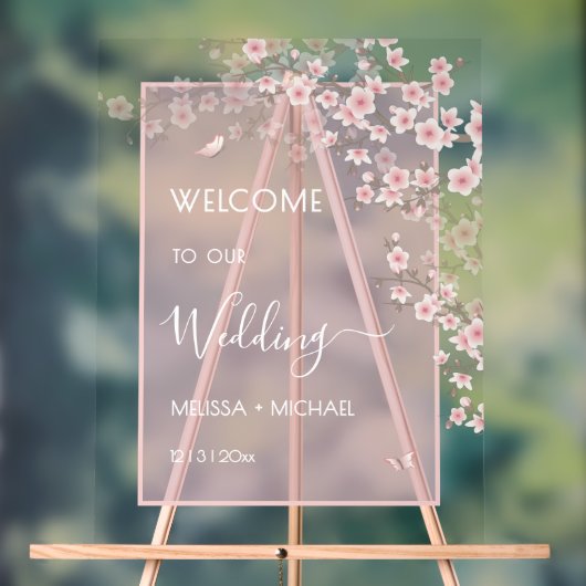 Blush Pink Cherry Blossom Wedding Transparent Acryl Bord (Neutraal)