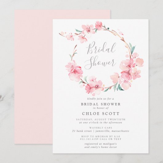 Blush Pink Cherry Blossom WreatVrijgezellenfeest Kaart (Voorkant / Achterkant)