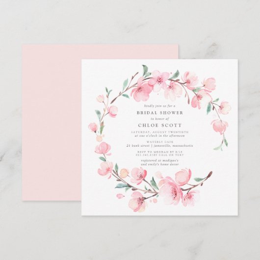 Blush Pink Cherry Blossom WreatVrijgezellenfeest Kaart (Voorkant / Achterkant)