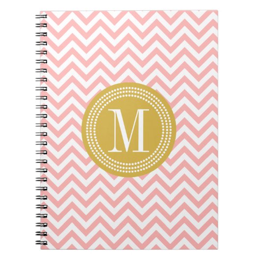 Blush Pink Chevron Zigzag gepersonaliseerd Monogra Notitieboek (Voorkant)