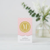 Blush Pink Chevron Zigzag gepersonaliseerd Monogra Visitekaartje (Staand voorkant)