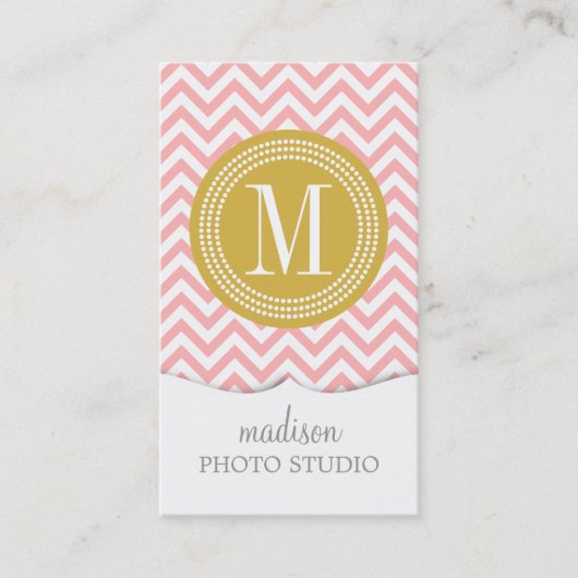 Blush Pink Chevron Zigzag gepersonaliseerd Monogra Visitekaartje (Voorkant)
