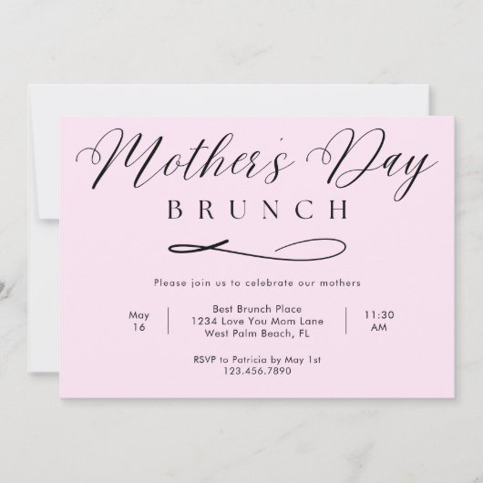 Blush Pink Chic Eenvoudig Script Moederdag Brunch Kaart (Voorkant)