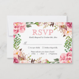 Blush Pink Chic Floral Wreath Wedding RSVP Kaartje