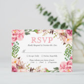 Blush Pink Chic Floral Wreath Wedding RSVP Kaartje (Staand voorkant)