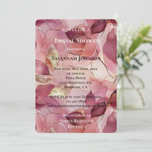 Blush Pink Chic Gold Bladeren Vrijgezellenfeest Kaart (Staand voorkant)