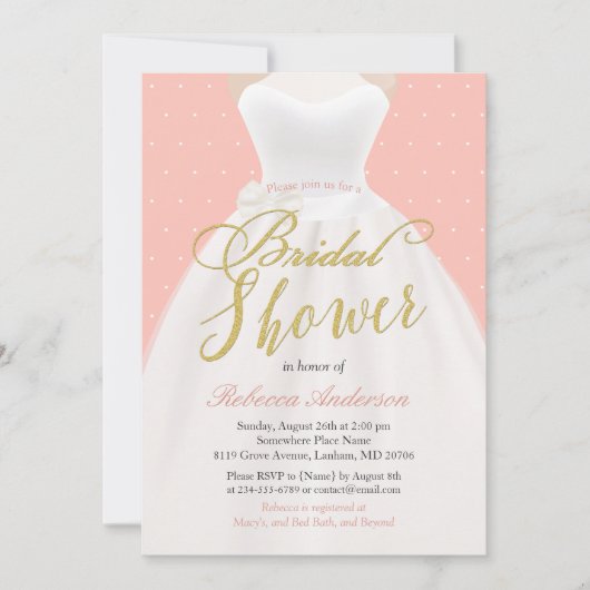 Blush Pink Chic Gold Weddenress Vrijgezellenfeest Kaart (Voorkant)