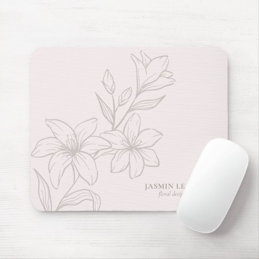 Blush Pink | Chic Minimal Floral Muismat (Met muis)