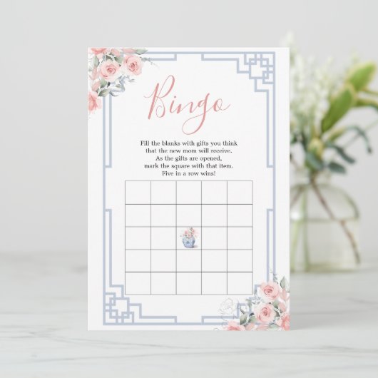 Blush Pink Chinoiserie Ginger Jar Baby Bingo Kaart (Staand voorkant)