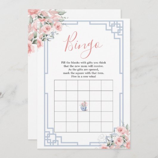 Blush Pink Chinoiserie Ginger Jar Baby Bingo Kaart (Voorkant / Achterkant)