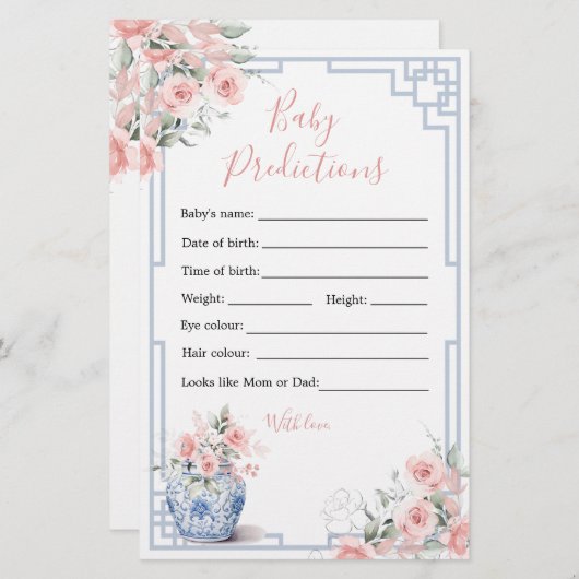 Blush Pink Chinoiserie Ginger Jar Baby voorspellin (Voorkant / Achterkant)