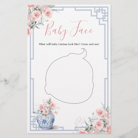 Blush Pink Chinoiserie Ginger Jar Shower Baby Face (Voorkant)