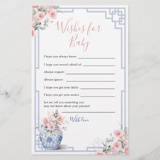 Blush Pink Chinoiserie Ginger Jar Wishes voor Baby (Voorkant)