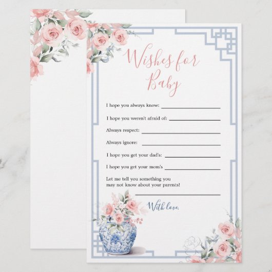 Blush Pink Chinoiserie Ginger Jar Wishes voor Baby (Voorkant / Achterkant)