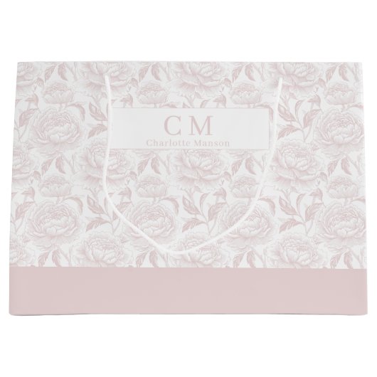 Blush Pink Chinoiserie Peonies Monogram Groot Cadeauzakje (Voorkant)