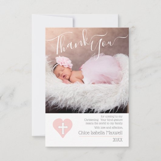 Blush Pink Christening Baptism Foto bedankt (Voorkant)