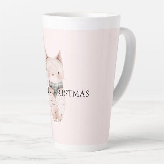 Blush Pink Christmas Cat Latte Mok (Rechterhoek)