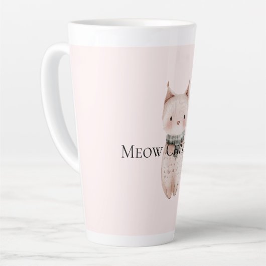 Blush Pink Christmas Cat Latte Mok (Linkerhoek)