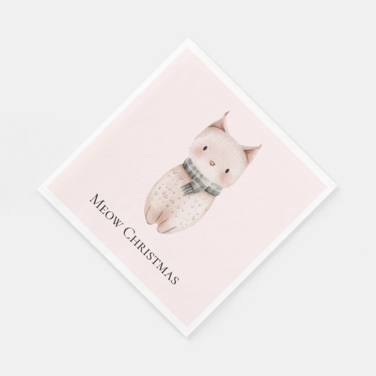 Blush Pink Christmas Cat Servet (Hoek)