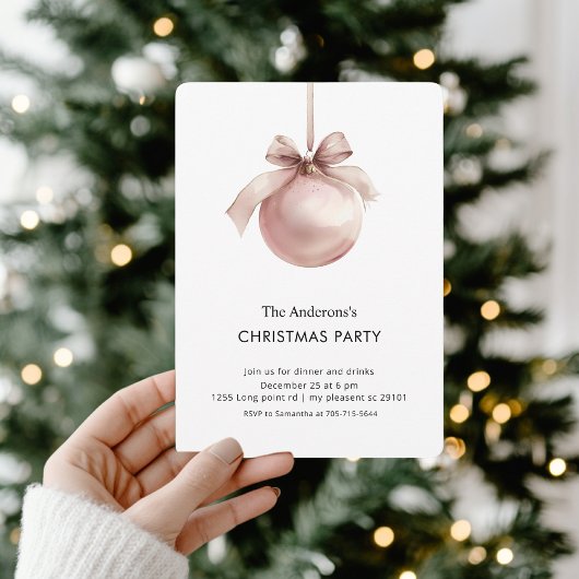 Blush Pink Christmas Ornament Party Kaart