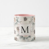 Blush Pink Christmas Pine Cones Floral Monogram Mok (Midden)