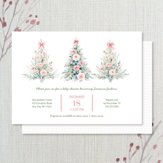 Blush Pink Christmas Trees Baby Shower Invitation Kaart