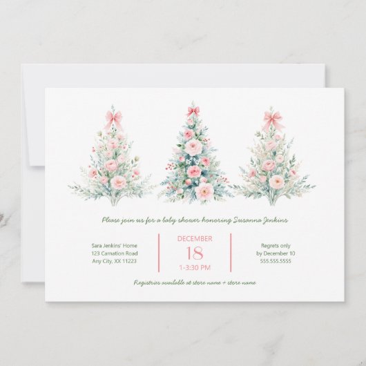 Blush Pink Christmas Trees Baby Shower Invitation Kaart (Voorkant)