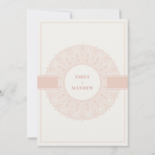 Blush Pink Classic Mandala Wedding Invite Bedankkaart (Achterkant)