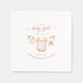 Blush Pink Clothesline Girl Baby Shower Paper Servet (Voorkant)