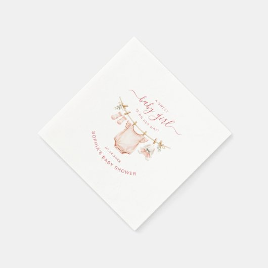 Blush Pink Clothesline Girl Baby Shower Paper Servet (Hoek)