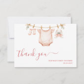 Blush Pink Clothesline Girly Modern Baby Shower Bedankkaart (Voorkant)