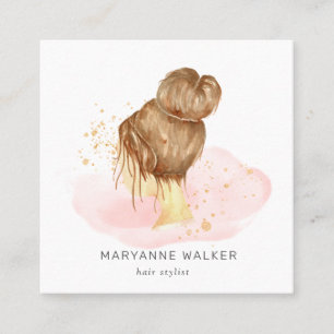Blush Pink Cloud Gold Speckles Salon Updo Vierkante Visitekaartje