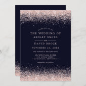 Blush Pink Confetti Navy Blue Huwelijksuitnodiging Kaart (Voorkant / Achterkant)