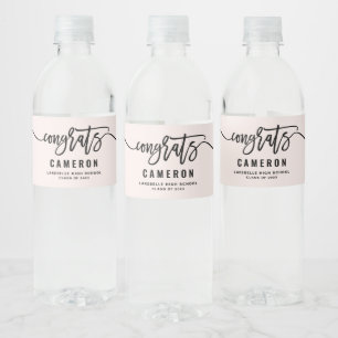 Blush Pink Congrats Afstuderen voor kalligrafie Waterfles Etiket