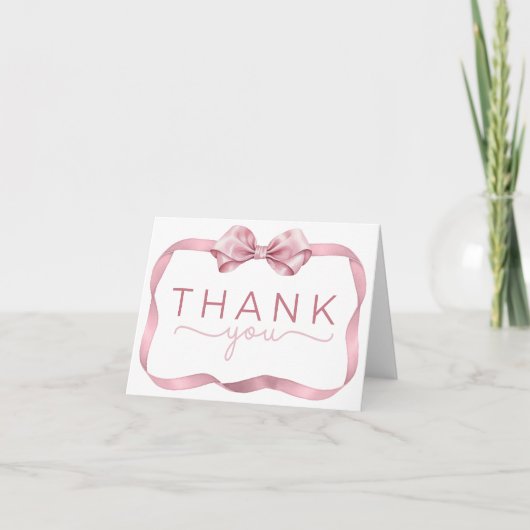 Blush Pink Coquette Bedankt Card – Elegant Bow B (Voorkant)