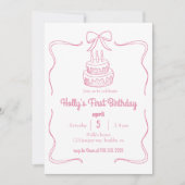 Blush Pink Coquette Bow 1st Birthday Cake Kaart (Voorkant)