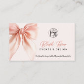 Blush Pink Coquette Bow Elegant Evenementen Design Visitekaartje (Voorkant)