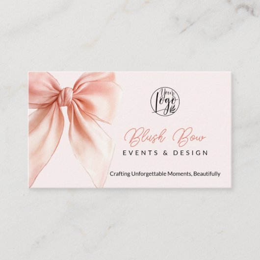 Blush Pink Coquette Bow Elegant Evenementen Design Visitekaartje (Voorkant)