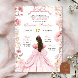 Blush Pink Coquette Bow Princess Quinceanera Kaart
