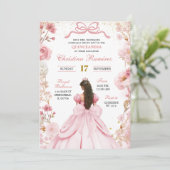 Blush Pink Coquette Bow Princess Quinceanera Kaart (Staand voorkant)
