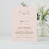 Blush Pink Coquette Bow Wedding Details Informatiekaartje (Staand voorkant)