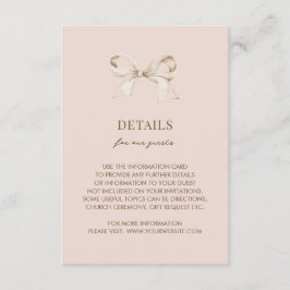 Blush Pink Coquette Bow Wedding Details Informatiekaartje