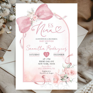 Blush Pink Coquette Floral Es Nina Baby shower Kaart