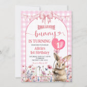 Blush Pink Coquette Little Bunny Floral Birthday Kaart (Voorkant)