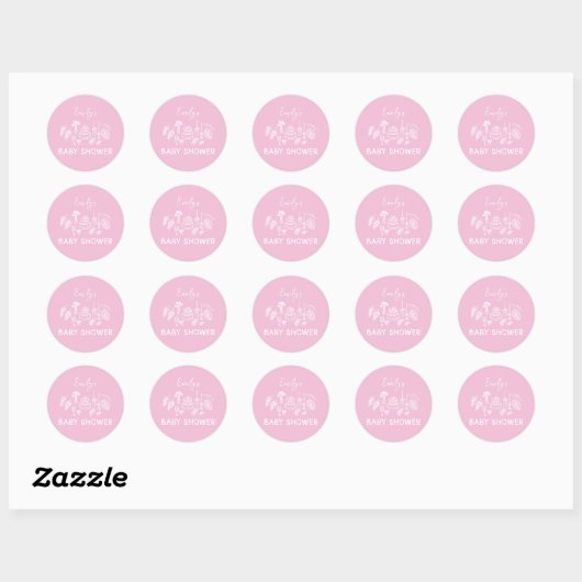 Blush Pink Coquette Modern handgetekende Baby show Ronde Sticker (Vel)