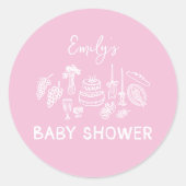 Blush Pink Coquette Modern handgetekende Baby show Ronde Sticker (Voorkant)