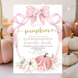 Blush Pink Coquette Pumpkin Twins Baby shower Kaart
