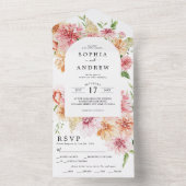 Blush Pink & Coral Flowers Bloemen Huwelijk All In One Uitnodiging (Binnen)