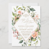 Blush Pink Coral Flowers & Gold Lijst Weddenschap Kaart (Voorkant)
